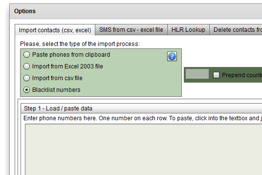 sms number blacklist import